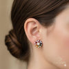 Rainbow Marquise Gemstone Flower Stud Earrings Multi-Color Floral Earrings in 14K Gold