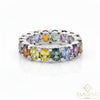 Elegant 6-7ct Oval Cut Rainbow Sapphire Eternity Band in 14k Gold