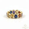 Pear shaped Natural Rainbow Sapphire Full Eternity Band Ring in Gold Ombre Gemstone Ring