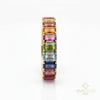 Emerald Cut Rainbow Sapphire Eternity Band Ring 14k Gold Prong Setting Full Eternity Band Ring