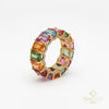Rainbow Sapphire Diamond Eternity Band Ring Emerald cut 14k Gold Prong Setting