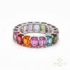 Rainbow Sapphire Diamond Eternity Band Ring Emerald cut 14k Gold Prong Setting