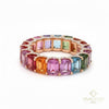 Rainbow Sapphire Diamond Eternity Band Ring Emerald cut 14k Gold Prong Setting