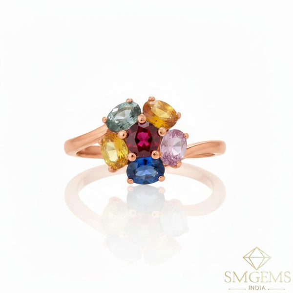 1.50 carat Flower Design Natural Multi SapphireEngagement Ring Oval Shape Ring