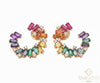 2.80 Carat Rainbow Baguette Gemstone Hoop Earring in 14K Gold Colourful Statement Jewelry