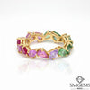 Natural 2-3 ctw multi sapphire rainbow ring in 14K gold Pear shape eternity band