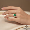 Pear Shape 2.90 carat Natural Emerald And Diamond Engagement Ring 18K Solid Gold May Birthstone Ring