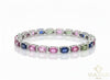 Elegant Emerald cut Natural Pastel Sapphire and diamond Gemstone Pieces Charm Bracelet