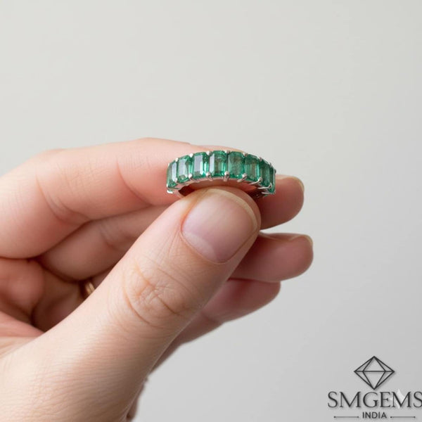Elegant Nine Emerald Cut Natural Emerald 3.50 carat Gemstone Anniversary or Promise Ring