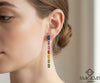Emerald Cut Rainbow Gemstone Drop Earrings Multi-Color Long Dangle Earrings in 14K and 18K Gold