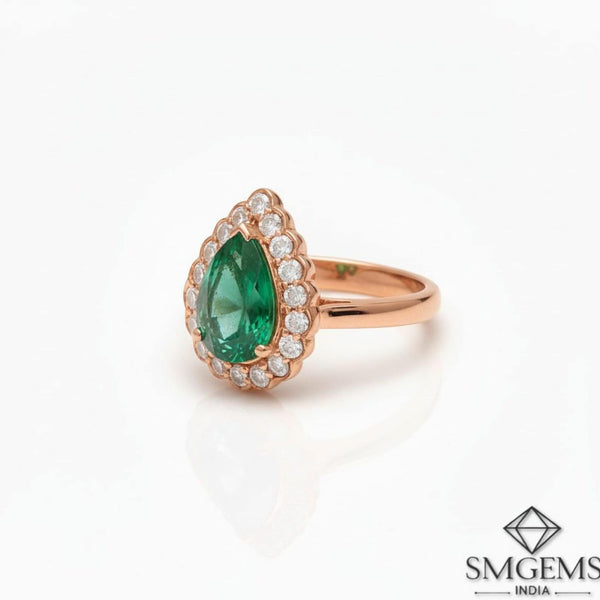 Pear Shape 2.90 carat Natural Emerald And Diamond Engagement Ring 18K Solid Gold May Birthstone Ring