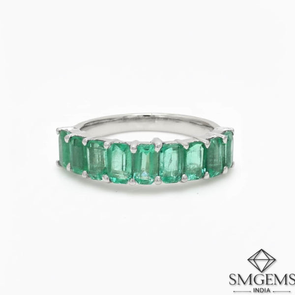 Elegant Nine Emerald Cut Natural Emerald 3.50 carat Gemstone Anniversary or Promise Ring