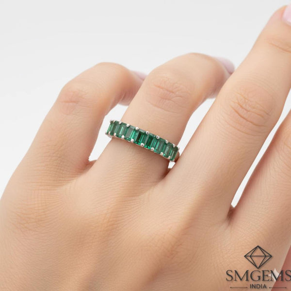 Elegant Nine Emerald Cut Natural Emerald 3.50 carat Gemstone Anniversary or Promise Ring