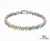 Natural Rainbow sapphire heart Shape tennis bracelet in 18K gold bezel set rainbow