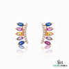 Marquise Shape Natural Rainbow Multi Sapphire And Diamond Stud Earrings - 18k Yellow Gold