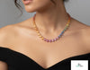 Rainbow Heart Sapphire Necklace in 14k Gold Multicolor Gemstone Tennis Chain