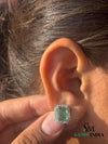 4.40 carat Timeless Green Gem Elegance Emerald Cut Green Emerald Halo Stud Earrings