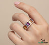 Natural Rainbow sapphire ring eternity band 14k solid gold 4 CT rainbow sapphire emerald cut ring&nbsp;