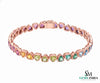 Natural Rainbow sapphire heart Shape tennis bracelet in 18K gold bezel set rainbow