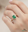 Emerald Cut Natural Emerald May Birthstone Women Engagement Ring 14k Fine Jewelry Gold Ring