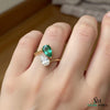 Pear Shape Natural Emerald And Moissanite Solitaire Ring - Women May Birthstone Gift Ring