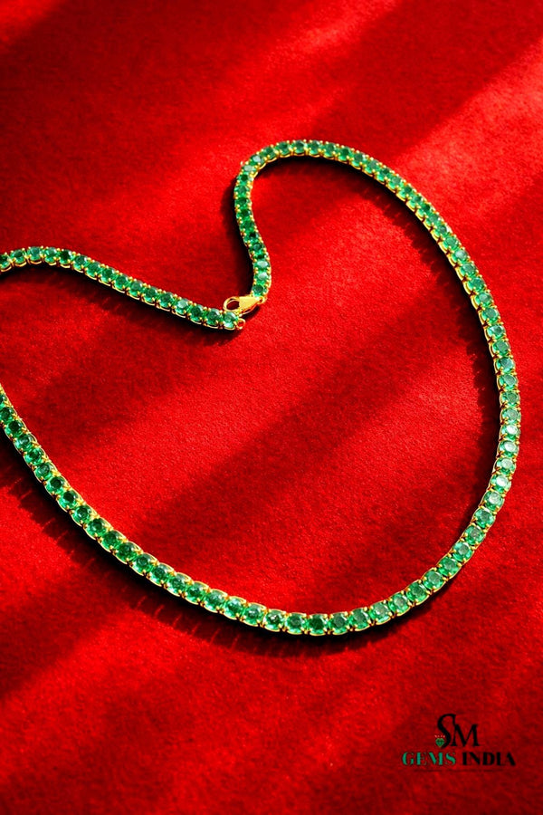 Natural emerald tennis necklace for women and girls in 14k solid gold Necklace