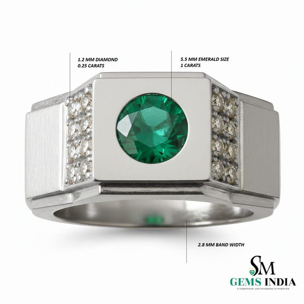 Natural emerald ring for men's in 18k solid gold zambian emerald ring