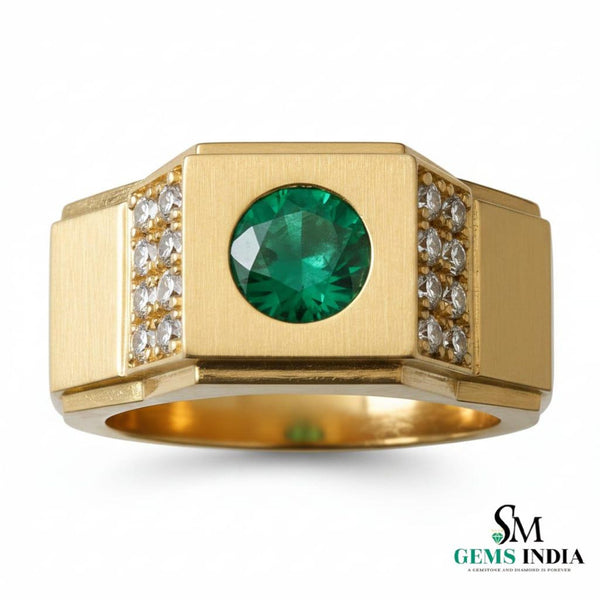 Natural emerald ring for men's in 18k solid gold zambian emerald ring