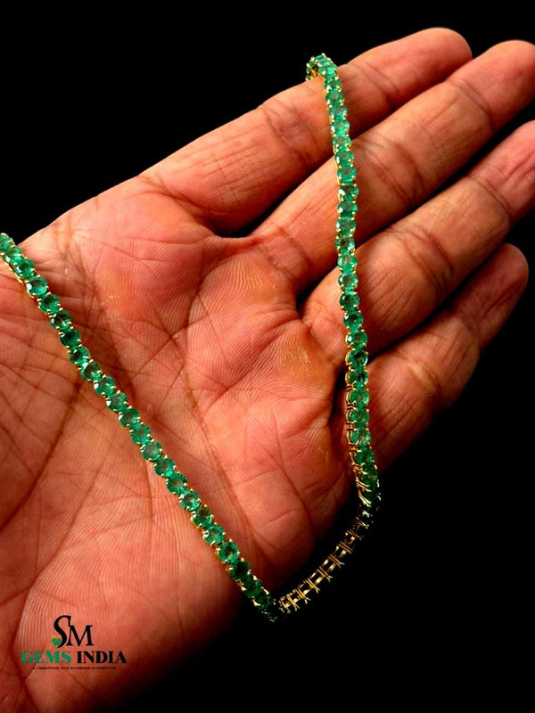 Natural emerald tennis necklace for women and girls in 14k solid gold Necklace