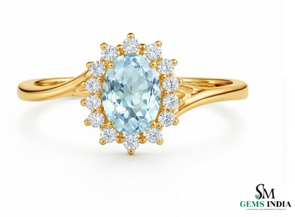 Classic Oval Aquamarine Diamond Engagement Ring