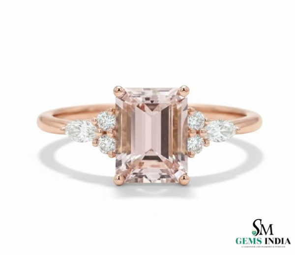 Emerald Cut Morganite & Diamond Engagement Ring in 14k and 18k Gold
