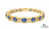 Classic Oval Blue Sapphire Bracelet with Diamond-Style Halo - Statement Jewelry