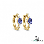 Oval Tanzanite Huggie Hoop Earrings - Fine Jewelry Gift for Women