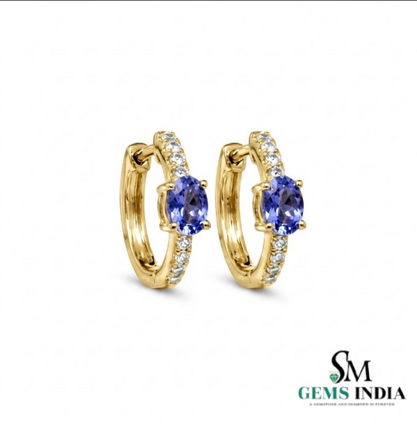 Oval Tanzanite Huggie Hoop Earrings - Fine Jewelry Gift for Women
