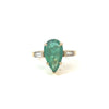 I.G.I Certified Natural Pear Emerald And Baguettes Diamond Engagement Ring / 14k Yellow Gold May Birthstone Ring For Women And Girls