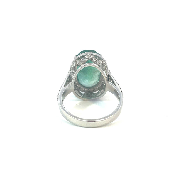 I.G.I Certified 5.50 Carats Natural Oval And Diamond Engagement Ring In 18k White Gold / Natural Diamond And May Birthstone Ring