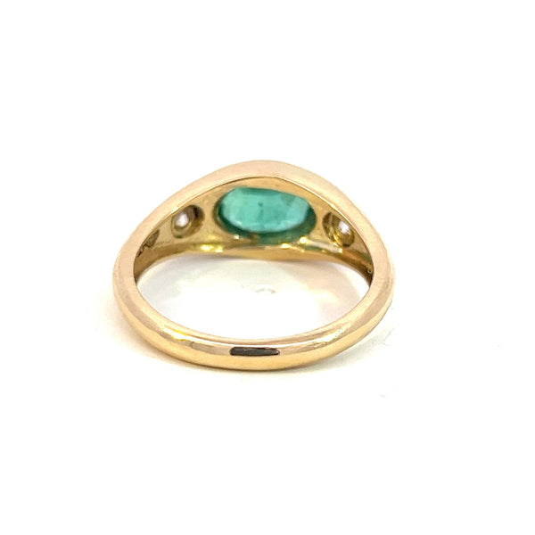 Oval Shape Natural Zambian Emerald And Diamond Engagement Ring / Collet Setting Real Emerald Women Gift Ring / 18K Gold Ring