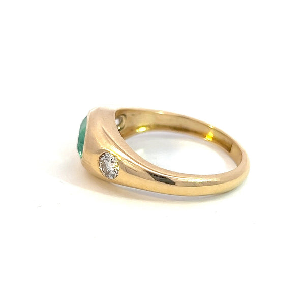 Oval Shape Natural Zambian Emerald And Diamond Engagement Ring / Collet Setting Real Emerald Women Gift Ring / 18K Gold Ring