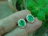 Real Emerald And Diamond Stud Earrings For Womens / Oval Emerald Earrings For Anniversary Gift