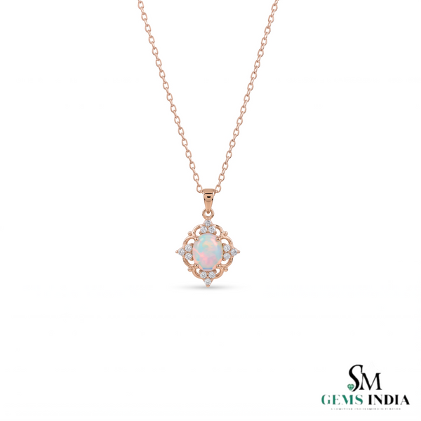 Natural Oval Opal and Diamond Pendant – Romantic Jewelry Gift For Her