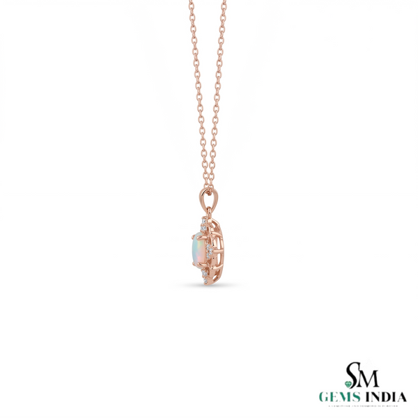 Natural Oval Opal and Diamond Pendant – Romantic Jewelry Gift For Her