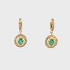 2 carat Natural Emerald Oval 14k Gold Dangle Earrings with Diamond Halo