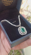 2.50 carat Green Emerald Diamond Halo Necklace With Luxury Emerald-Cut Pendant Anniversary gift