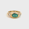 Oval Shape Natural Zambian Emerald And Diamond Engagement Ring / Collet Setting Real Emerald Women Gift Ring / 18K Gold Ring