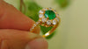 Round Natural Emerald and Diamond Halo Engagement Ring in 14K Gold Handmade Fine Gold Jewelry