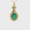 9.50 carat Royal Green Natural Emerald Necklace Diamond Accent Oval Pendant in 14k Gold
