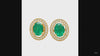 Oval Natural Emerald Stud Earrings 14k Gold Bezel Set Diamond Halo Earrings