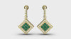 1.10 carat Round Natural Emerald Cluster Earrings with Diamond Halo Gold Contemporary Square Design