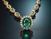 Oval Natural Emerald and Diamond Halo Necklace in 14K Gold Vintage Luxury Jewelry for Her