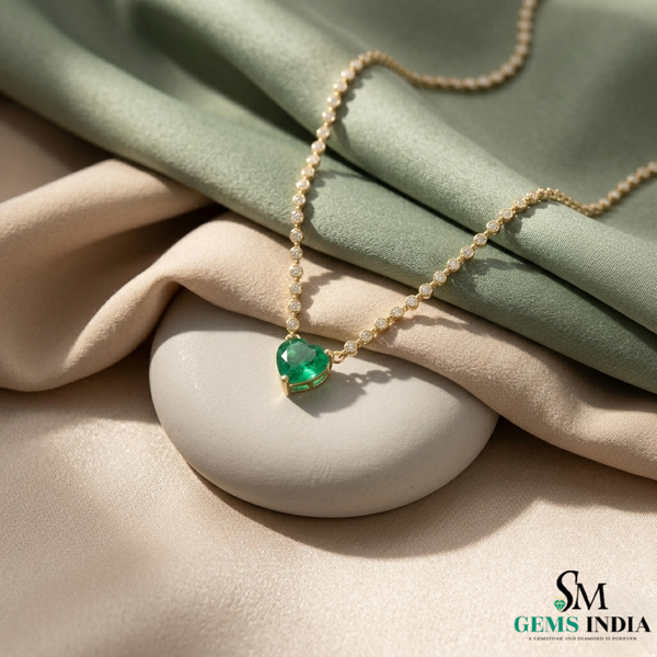 Luxury Heart Cut Emerald Necklace with Diamond Tennis Chain